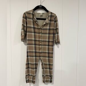 kate quinn Plaid Button Romper in Brown, Cream & Black